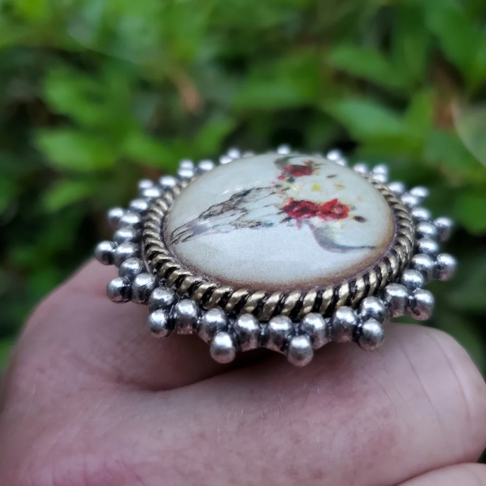 south western Cow Skull Steerhead Bubble Dome boho rustic Statement Ring  nwt